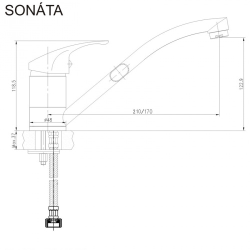 Drezová batéria, Sonáta, s ramienkom plochým 210mm rozmery