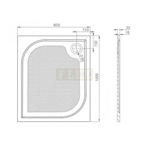 Sprchovacia vanička obdĺžniková DROP 100x80cm nákres