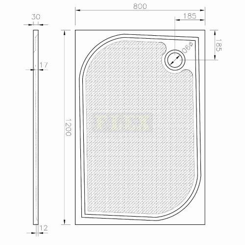 Sprchovacia vanička obdĺžniková DROP 120x80cm nákres