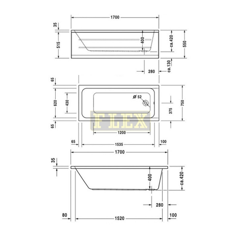 Vaňa  d-code duravit 170x75 rozmery