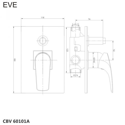 Podomietková batéria Eve rozmery